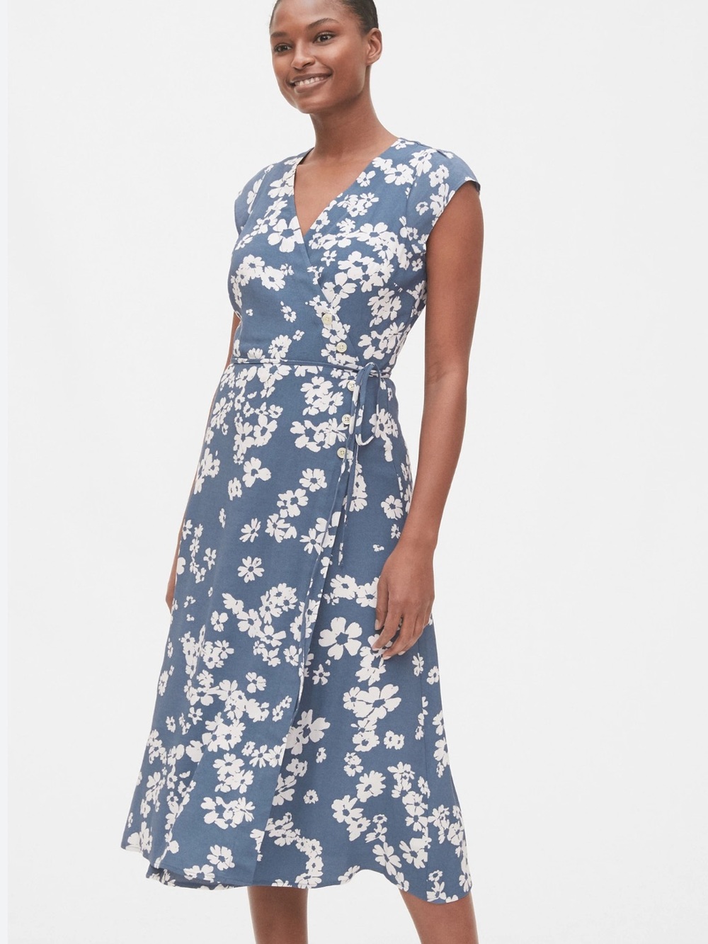 The Gap Floral Blue and White Midi Wrap Dress - Size 4